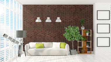 Modern parlak iç. 3D render