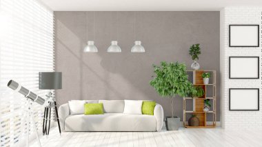Modern parlak iç. 3D render