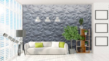 Modern parlak iç. 3D render