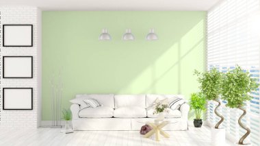 Modern parlak iç. 3D render