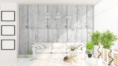 Modern parlak iç. 3D render