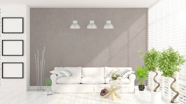 Modern parlak iç. 3D render