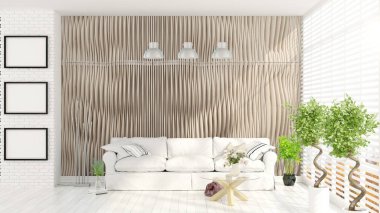 Modern parlak iç. 3D render