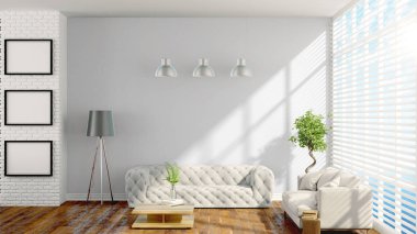 Modern parlak iç. 3D render