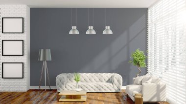 Modern parlak iç. 3D render