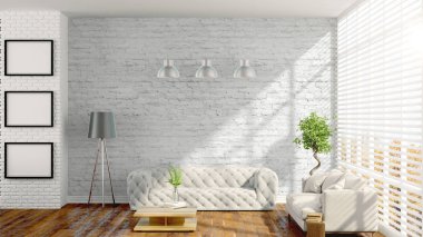 Modern parlak iç. 3D render