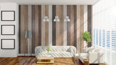 Modern parlak iç. 3D render