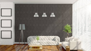 Modern parlak iç. 3D render