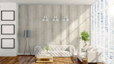 Modern parlak iç. 3D render