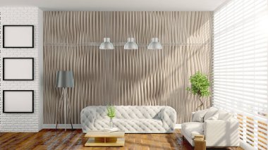 Modern parlak iç. 3D render