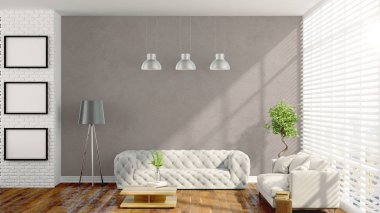 Modern parlak iç. 3D render