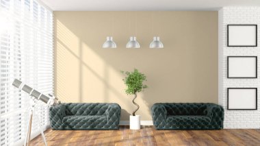 Modern parlak iç. 3D render