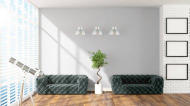 Modern parlak iç. 3D render