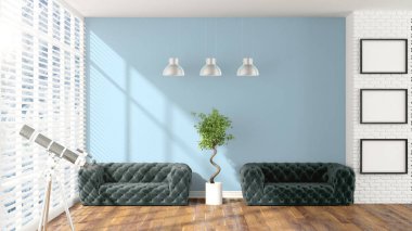 Modern parlak iç. 3D render