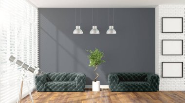 Modern parlak iç. 3D render