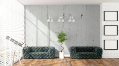 Modern parlak iç. 3D render