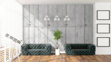 Modern parlak iç. 3D render