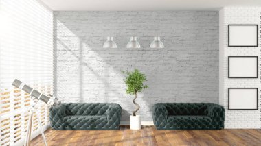 Modern parlak iç. 3D render