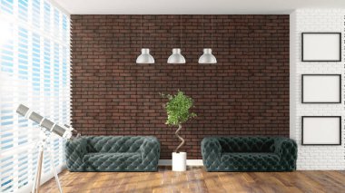 Modern parlak iç. 3D render