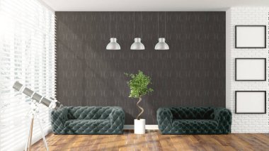 Modern parlak iç. 3D render