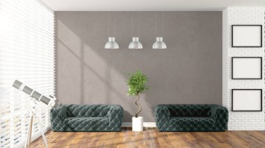 Modern parlak iç. 3D render