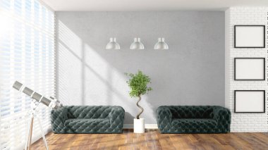 Modern parlak iç. 3D render