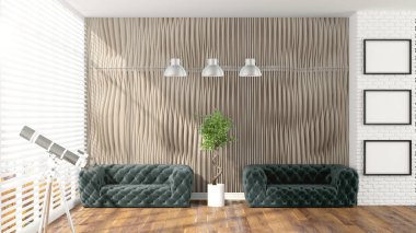 Modern parlak iç. 3D render