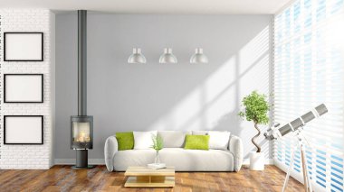 Modern parlak iç. 3D render