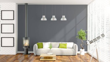 Modern parlak iç. 3D render