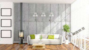 Modern parlak iç. 3D render