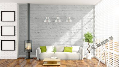 Modern parlak iç. 3D render