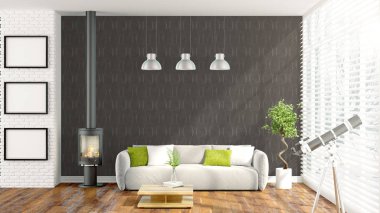 Modern parlak iç. 3D render