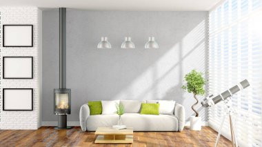 Modern parlak iç. 3D render