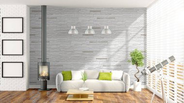Modern parlak iç. 3D render