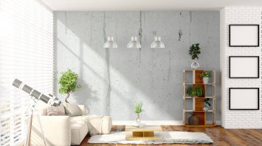 Modern parlak iç. 3D render