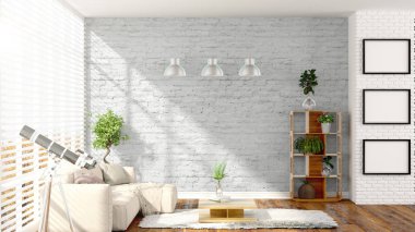 Modern parlak iç. 3D render