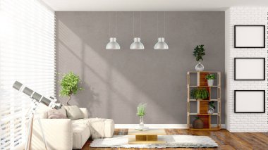 Modern parlak iç. 3D render