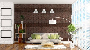 Modern parlak iç. 3D render