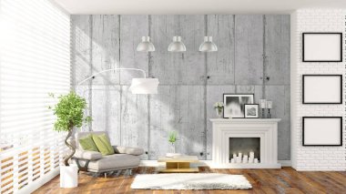 Modern parlak iç. 3D render