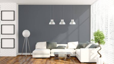 Modern parlak iç. 3D render