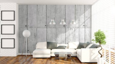 Modern parlak iç. 3D render