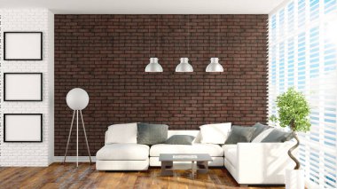 Modern parlak iç. 3D render