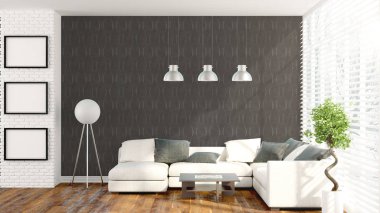 Modern parlak iç. 3D render