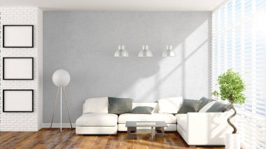 Modern parlak iç. 3D render