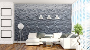 Modern parlak iç. 3D render