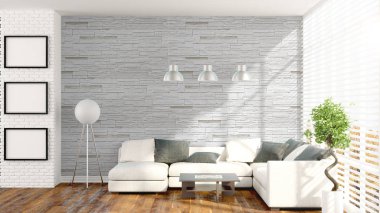 Modern parlak iç. 3D render