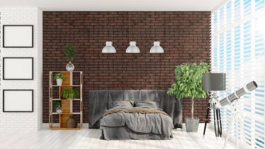 Modern parlak iç. 3D render