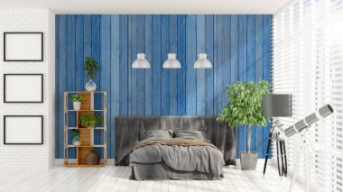 Modern parlak iç. 3D render