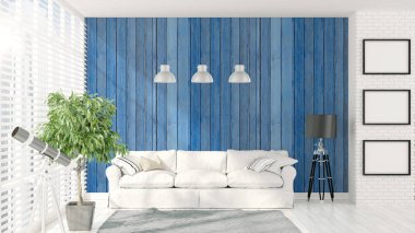 Modern parlak iç. 3D render