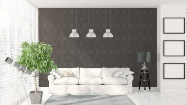 Modern parlak iç. 3D render